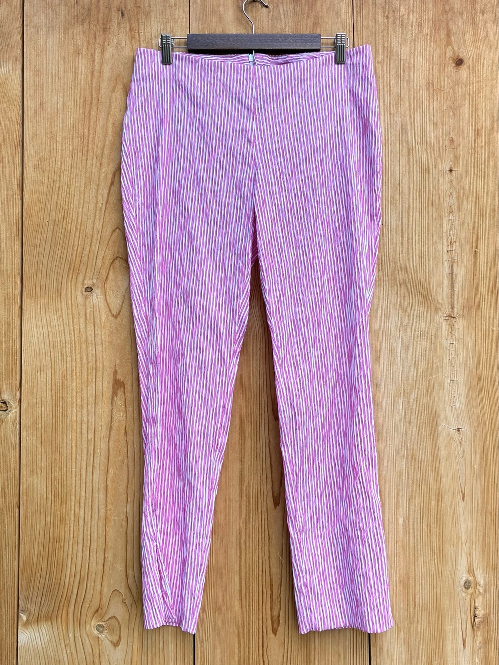 Nenah Made In Italy Pink White Striped Seersucker Pants S Large